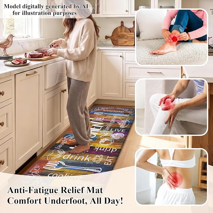 HEBE Anti Fatigue Kitchen Rugs Set of 2, Non Slip Cushioned Kitchen Mats for Floor, Waterproof Farmhouse Comfort Standing Desk Mat for Kitchen Sink,Office,Laundry