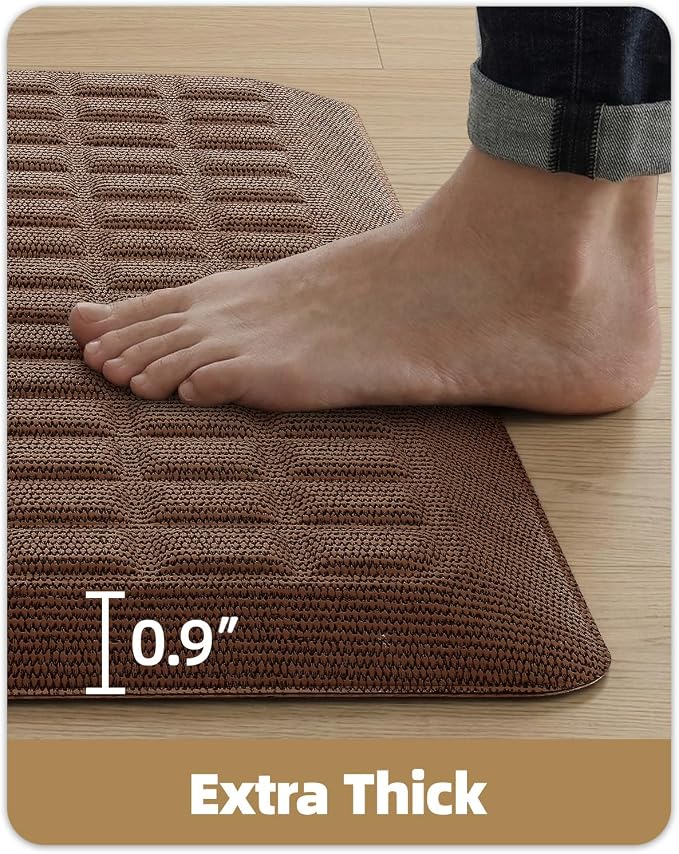 Color&Geometry Kitchen Floor Mat 20x39 Extra Thick Anti Fatigue, Brown | 0.9in High Dense Foam Mat For Standing Comfort,Easy Clean,Stain Resistant,Beveled Safe Edges,Stress/Pian Relief,Foot Rest