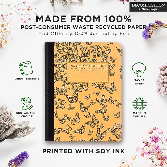 Decomposition Monarch Migration College Ruled Composition Notebook - 9.75 x 7.5 Journal with 160 Lined Pages - Cute Notebooks for School Supplies, Home & Office - 100% Recycled Paper - Made in USA