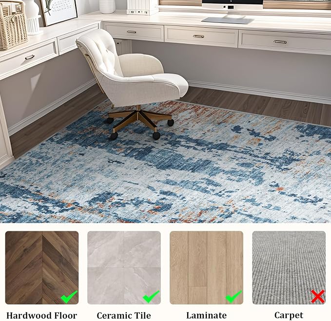 Office Chair Mat for Hardwood Floor, 48"x36" Easy Glide Computer Chair Mat Protector for Rolling Chair Under Desk Rug Nonslip Backing, Machine Wash