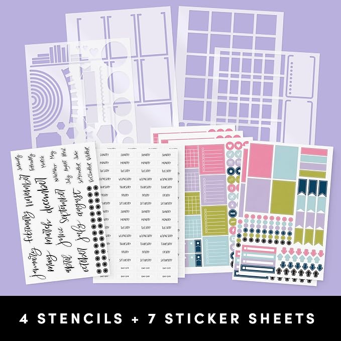 PAPERAGE Bullet Journal Kit, Dotted Journaling Set & Stationary Kit, Hardcover Dotted Journal Notebook (Blush), 12 fineliner Pens, 8 Sticker & 3 Stencil Sheets, 6 Washi Tapes