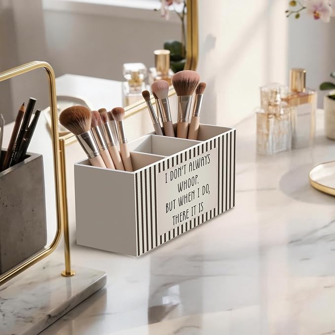 Striped Funny Wooden Pen Holder for Desk, Funny Desk Decor Accessories, I Don't Always Whoop Sarcastic Pencil Organizer Wooden Box Sign for Home Office Decoration