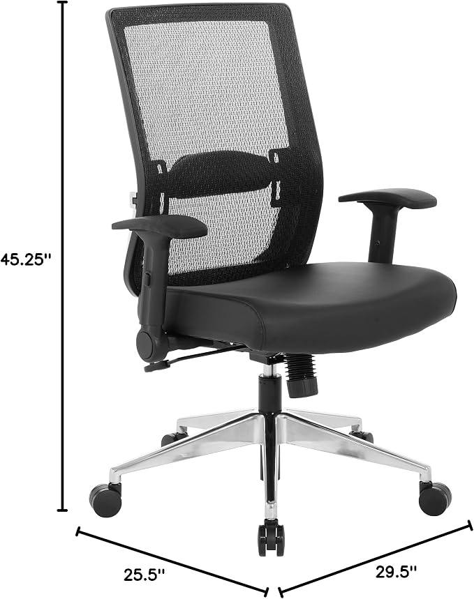 Space Seating 867A Series Adjustable Manager's Office Chair with Breathable Matrix Back and Padded Flip Arms, Antimicrobial Dillon Black Faux Leather