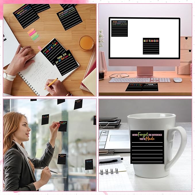 Yinder 24 Pcs Inspirational Sticky Notes Thank You Gift Motivational Sticky Note Pad Employee Appreciation Gift Bulk for Staff Coworker Teacher Nurse Office Groups 3 x 3'' (Team,Black)