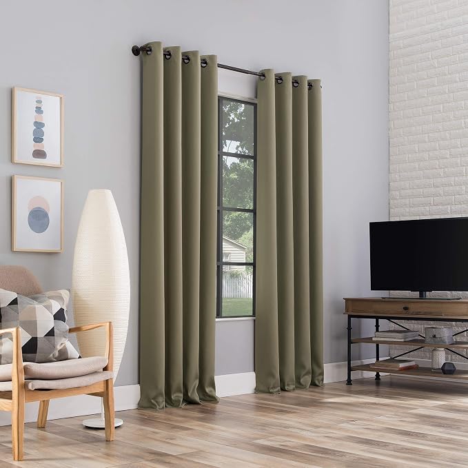 Sun Zero Nordic 2-pack Theater Grade Extreme 100% Blackout Grommet Curtain Panel Pair, 52" x 84", Olive