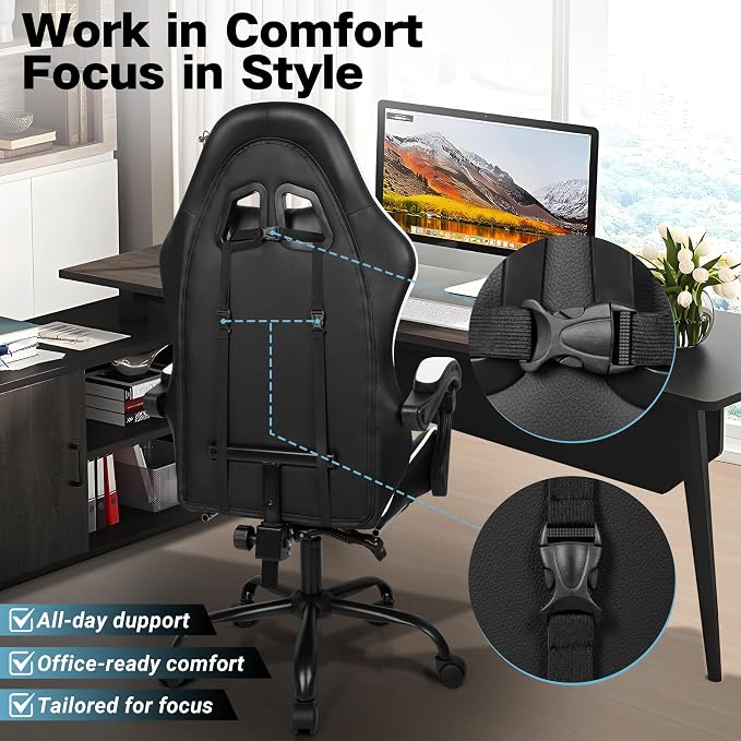 Gaming Chair with Footrest and Lumbar Support, Height Adjustable Chair with 360°Office Desk Chair,Heavy Duty 330lbs Computer Chair for Adults