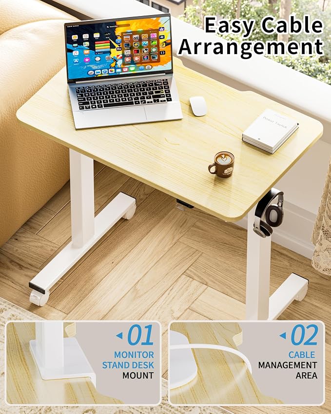 Okin Electric Standing Desk 31.5x19.7 Inches Small Computer Desk-Whole Piece Stand up Desk with Wheels Gaming Rolling Home Office Desks, Oak