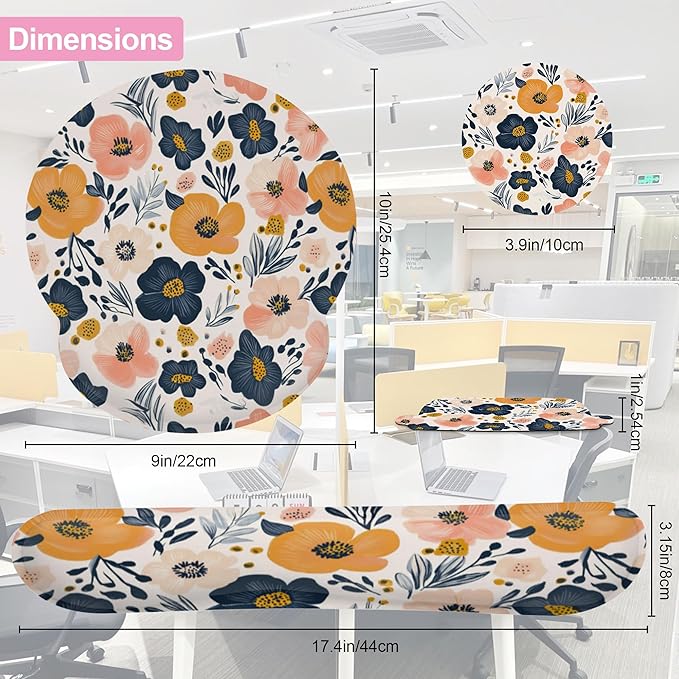 Abstract Groovy Flower Keyboard Wrist Rest Pad and Mouse Pad Wrist Support Set,3-in-1 Ergonomic Mouse Pad with Non-Slip Rubber Base for Home Office Game Computers Desk,