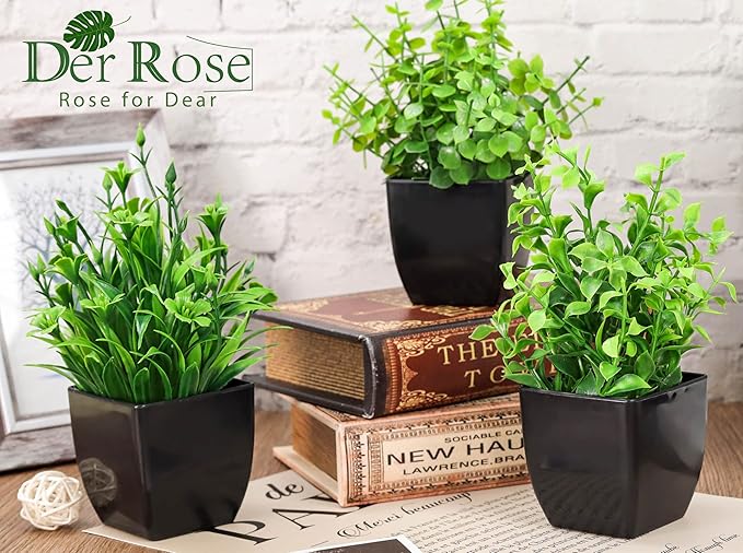 Der Rose 6 Pack Fake Plants Mini Artificial Plants for Home Office Farmhouse Bathroom Shelf Decor Indoor