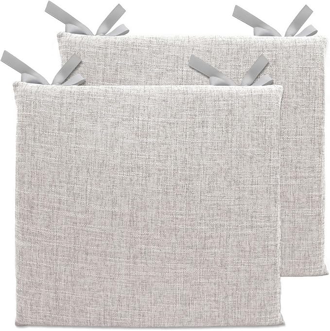 Lifup 2 Pack Chair Cushion Memory Foam Pads, Square Non-Slip Thick Dining Chair Cushions with Ties and Removable Cover for Home Office Restaurant Chair Pads Grey 16 x 16 Inch