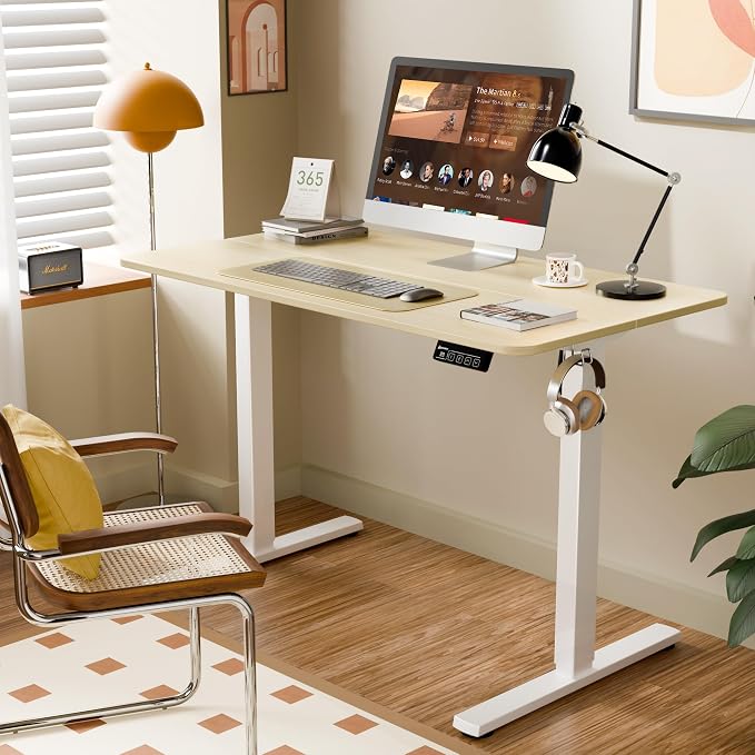 43"x24" Standing Desk, Height Adjustable Sit-Stand Home Office, Oak | Electric Adjustable Standing Desk, Sit to Stand Computer Office Desk with Splice Board, Memory Preset, Lifts 28.7''-46.5"