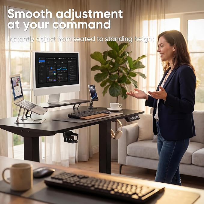 Furmax Electric Standing Desk, 55 x 24 Inches Sit Stand up Desk, Sit Stand Height Adjustable Home Office Desk with Monitor Stand (Rustic Brown, 47)