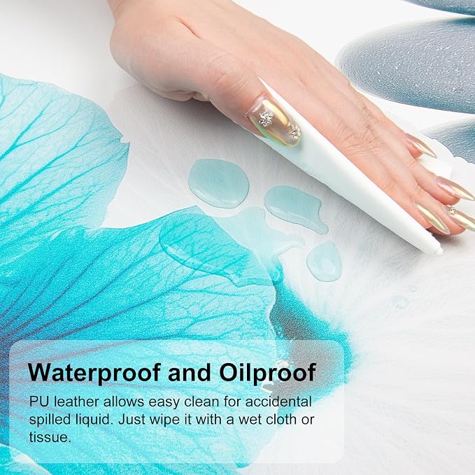 QiyI Desk Pad, Non-Slip PU Leather Desk Blotter Protector, Kids Floral Print Waterproof Computer Desk Mat, Thick Home & Office Large Keyboard Mouse Pad 31.5" x 11.8" - Pebbles & Blue White Flowers