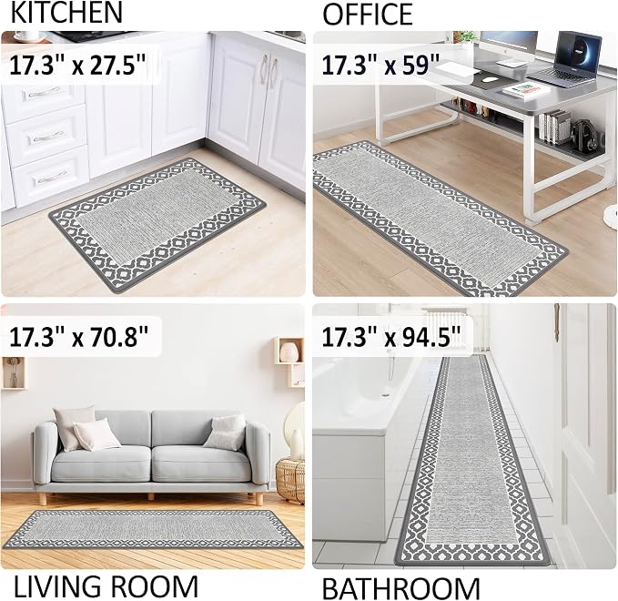 Anti Fatigue Kitchen Rug Kitchen Floor Mats Cushioned Anti Fatigue Memory Foam Kitchen Rugs Padded Kitchen Floor Mat Non Slip Washable Kitchen Mats for Floor Laundry Office Sink 17.3"x47.2" Grey