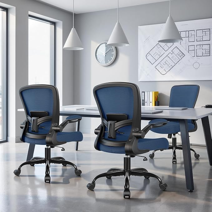 FelixKing Office Chair, Ergonomic Desk Chair Breathable Mesh Chairs Adjustable High Back Lumbar Support Flip-up Armrests, Executive Rolling Swivel Comfy Computer Chairs Home Office Navy