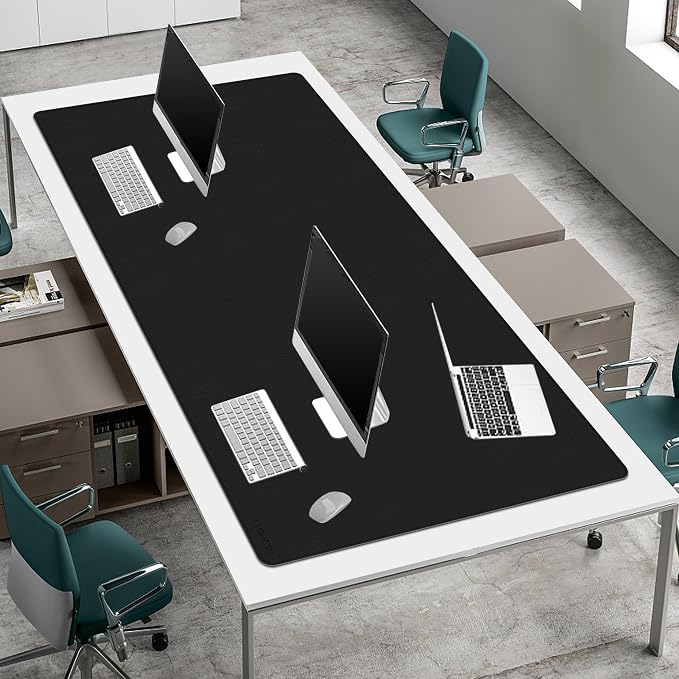 Chihein 71" x 35" 4XL PU Leather Desk Mat (Black/Gray), Huge Mouse Pad, Dual Sided Desk Pad Protector, Waterproof Writing Blotter for Gaming/Office/Home