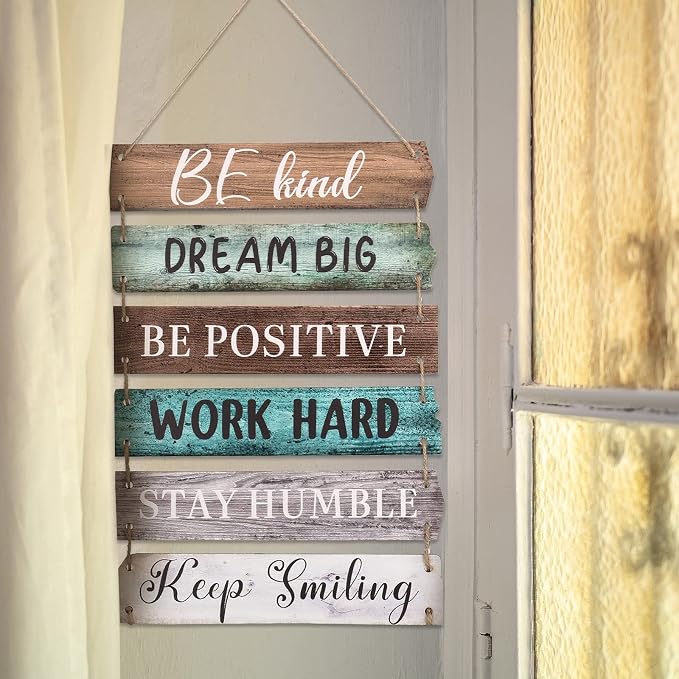 Blulu 6 Pcs Rustic Wall Hanging Plaque Sign Back to School Inspirational Wall Art Farmhouse Wooden Door Signs Positive Plaque with Quotes Motivational Quote Decor for Office Bedroom(Retro Style)