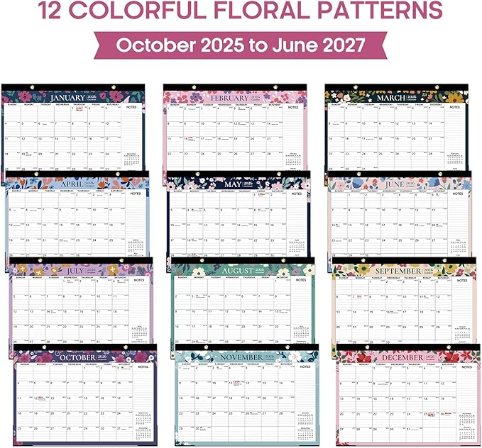Desk Calendar 2026-2027, 21-Month Calendar Runs Unitl June 2027, Large 17" x 12" Monthly Desktop & Wall Calendar for Home & Office - Twilight Petals