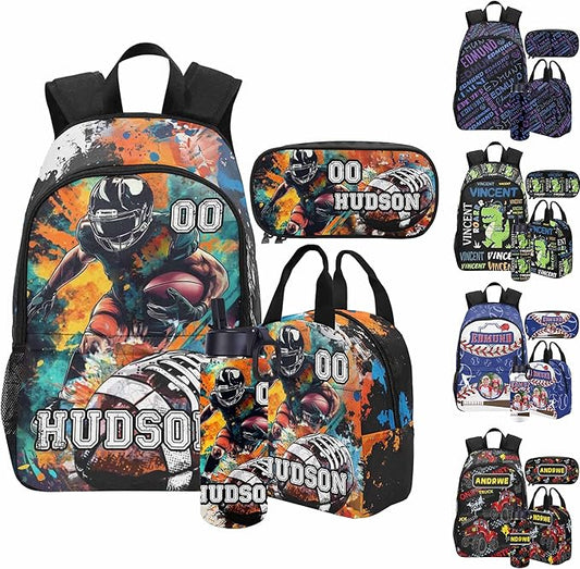 Personalized Baseball Backpack with Name Back to School Supplies Bookbag for Kids Boys Custom Football Basketball Player Schoolbag and Water Bottle Cup&Pencil Pouch School Backpacks with Lunch Box Set