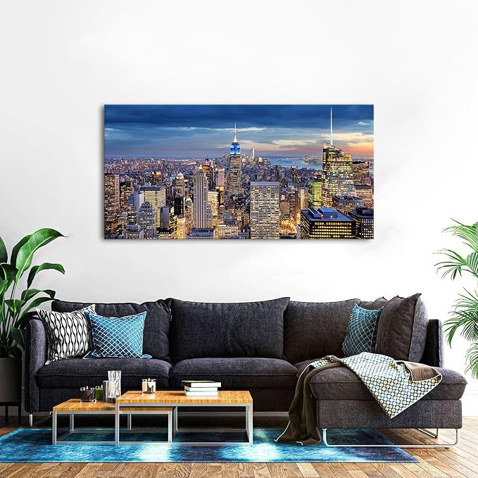 Extra Large New York City Wall Art NYC Skyline Office Wall Decor Sunset Manhattan Skyline Canvas Prints Modern Skyscraper Cityscape Pictures Artwork for Living Room Bedroom Home Decoration 30x60"