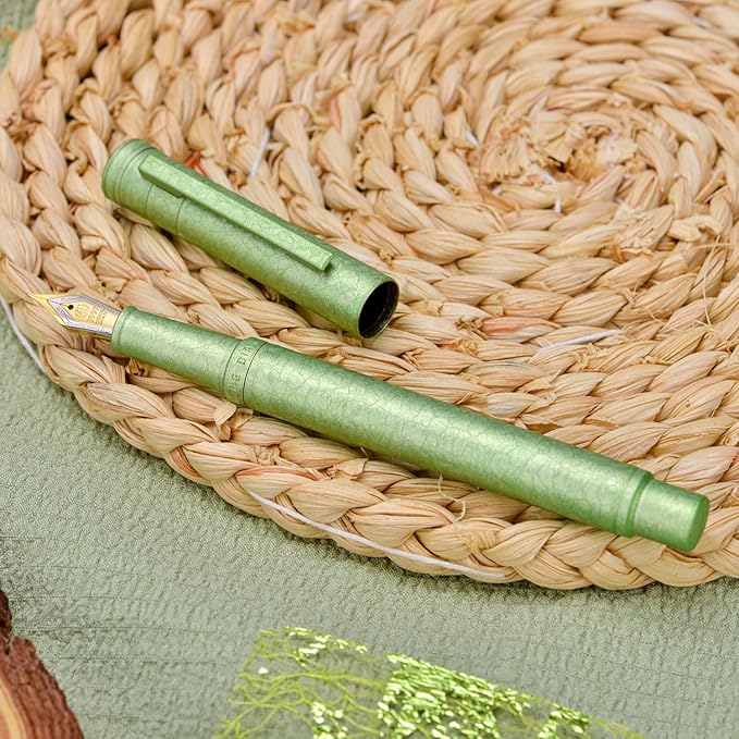 Hongdian 1851 Forest Fountain Pen Applegreen Ice Flowers, Extra Fine Nib Classic Design with Converter and Metal Pen Case