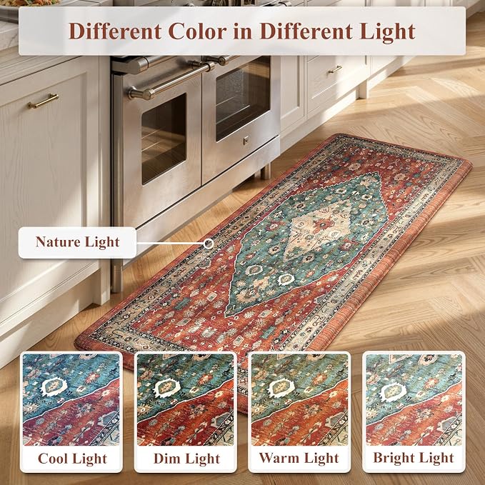 Collive Kitchen Rugs Anti Fatigue Kitchen Runner Mats Cushioned, Comfort Fatigue Mats for Standing, 17.3”x59” Red Non Skid Washable Kitchen Floor Mats for Office, Sink, Laundry