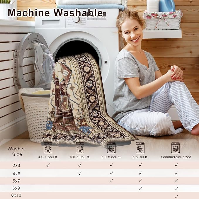 Macgace 2x3 Mousse Brown Small Area Rug for Entryway, Soft Washable Rugs with Non-Slip Backing for Bedroom Kitchen, Vintage Throw Carpet Laundry Entry Front Door Decor