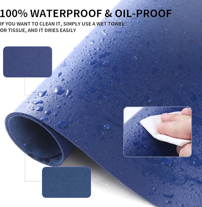 Large Office Leather Desk Mat, Large Mouse and Keyboard Pad, Laptop Pad, Desktop Protector(Dark Blue, 31.5 in. x 15.7 in.)