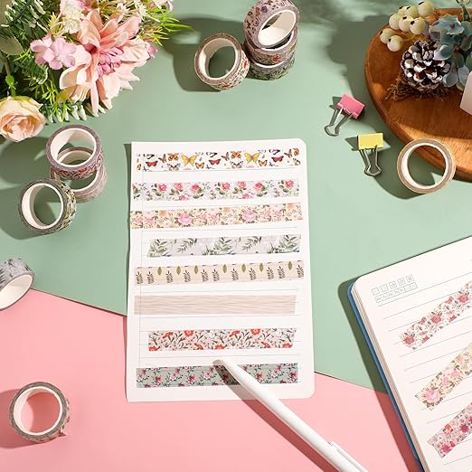 TaoBary 33 Rolls Washi Tape Set, 15 mm Holiday Washi Tape Set Seasonal Plaid Bohemian Colorful Vintage Cute for Card Wrapping Craft(Vintage Style)