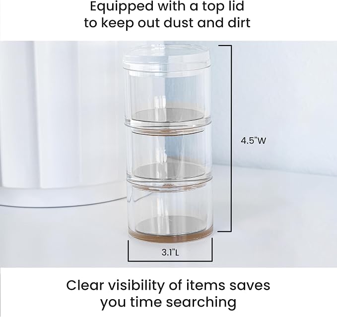 3-Tier Stackable Acrylic Holder- Stylish Desk Organizer and Storage for Office or Home – Transparent Round Design with Silver Metal Base