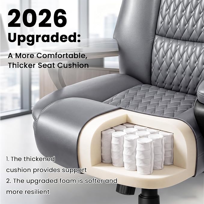 OFIKA Leather Office Desk Chair,Ergonomic Office Chair with Lumbar Support,Computer Chair,Executive Leather Chair with Padded Flip-up Arm,Adjustable Armrests, Black,275LBS