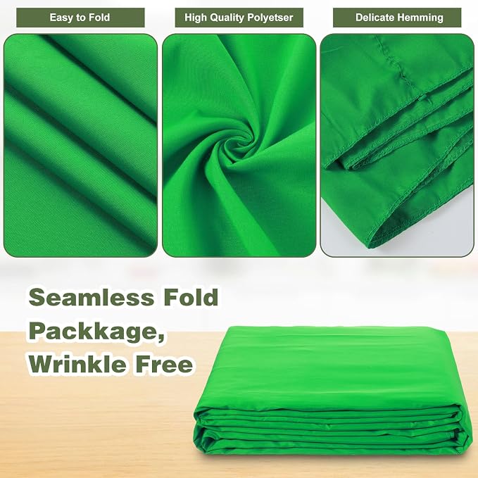 10X12ft Green Screen Backdrop for Photography | Chromakey Polyester Foldable Greenscreen Background,Green Screen Fabric for Streaming, Photography,Video Editing, Podcasting