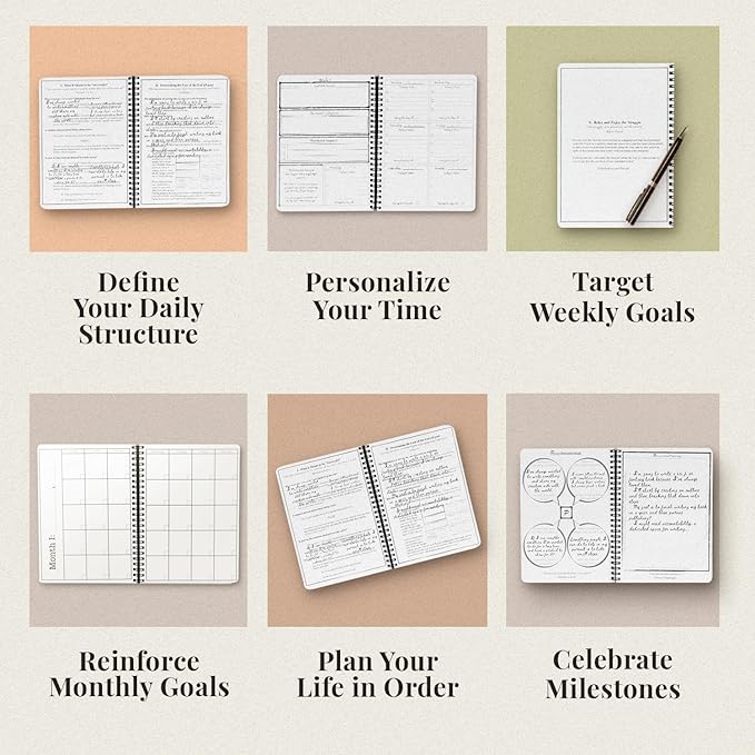Pursuit Goal Journal - 6 Month Undated Productivity Planner for Goal Setting - Daily Planner, Weekly Planner, Monthly Planner, Notebook, 6x8.5inch (Purple)