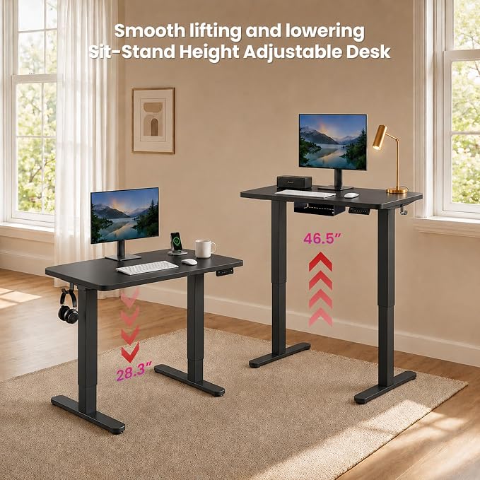 Electric Standing Desk, 32" x 24" Adjustable Height Sit Stand Desk, Small Space Workstation, Compact Computer Desk for Home Office, Stable Steel Frame (Black)