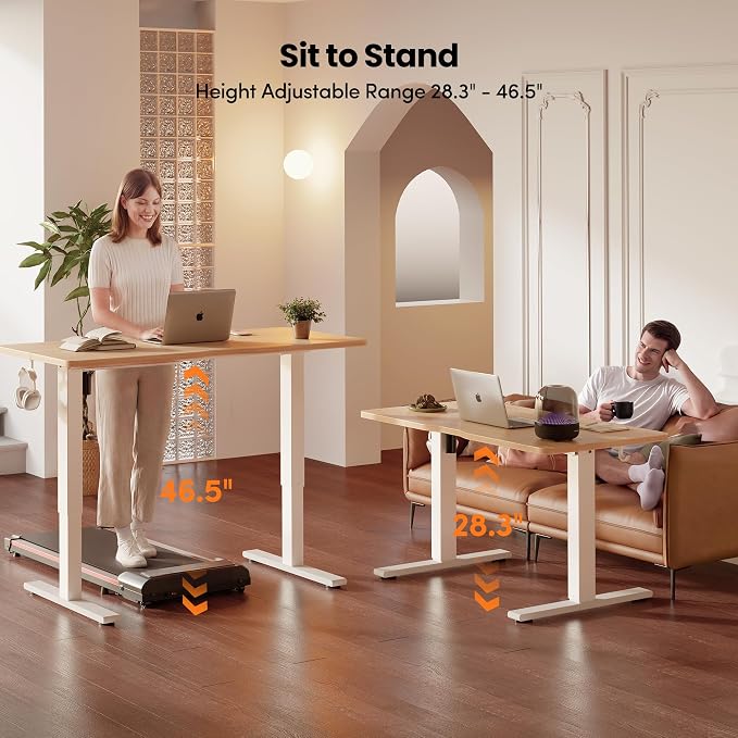 CubiCubi Electric Standing Desk 40 x 24 Inch, Height Adjustable Sit Stand Desk with Memory Presets, Splice Desktop Computer Desk for Home Office, White Frame/Nature Top