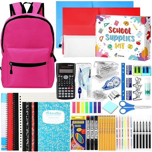 Gilprop 126 Pcs 2026 Middle High School Supplies Kit with Backpack for Student 6-12 Grades, Back to School Supplies Bulk Bundle Essential Notebook Calculator for Senior Student(Hot Pink)