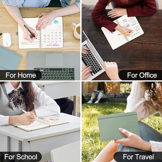 AHGXG Graph Paper Notebook - B5 Large Spiral Notebook Hardcover Leather Journal 140 Pages, Grid Notebook 7.6" x 10", 100 gsm Thick Paper, for School Writing Graphing Engineering Math, Rose Gold