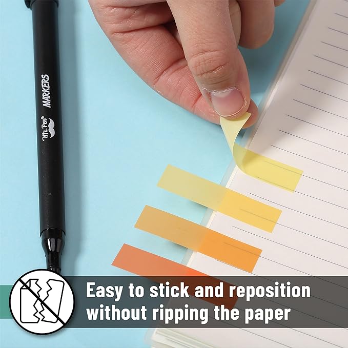Mr. Pen- Colorful Sticky Tabs, 1600 pcs, Translucent Page Markers | Water-Resistant Book Tabs for Annotating, Bible Study, Planning, Indexing & Document Organization