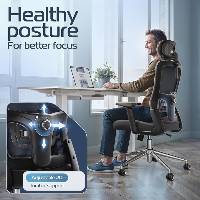 BrightSeat Ergonomic Office Chair Comfy [#1 in Tests] Swivel Chair | Ergonomic Chair with Breathable Mesh Back | Computer Chair with wheels | Home Office Desk Chair with 2D Headrest | For 330lbs