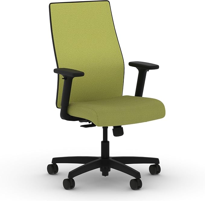 HON Ignition 2.0 Mid‑Back Ergonomic Office Chair, Mesh Task Desk Chair with Lumbar Support, Standard Synchro‑Tilt, Height and Width Adjustable Arms, Black Frame, Pear
