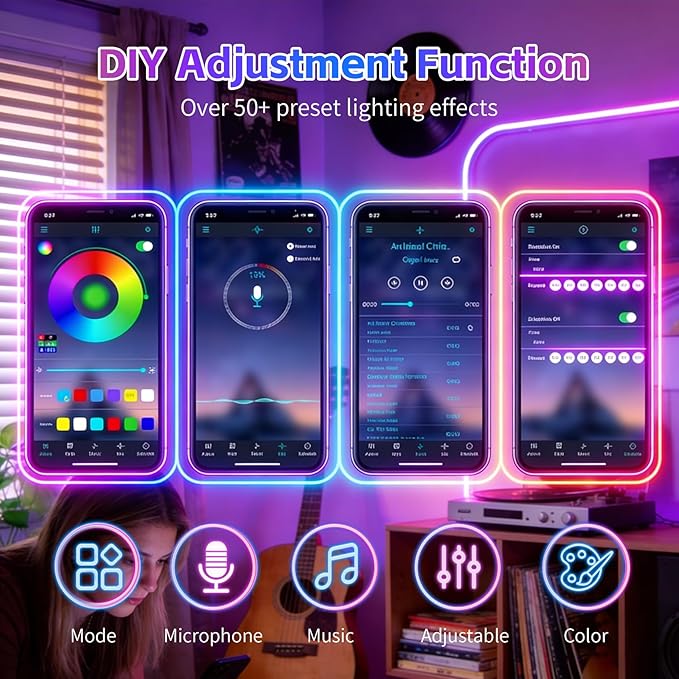 50FT RGB LED Neon Rope Lights, App & Remote Control, Flexible Waterproof IP65 Led Strip Lights, Music Sync Color Changing Multiple Modes Neon Lights for Bedroom Gaming Room Indoor & Outdoor Decor