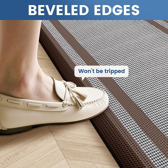 KitchenClouds [2 PCS Kitchen Rugs Cushioned Anti-Fatigue Kitchen Mats for Floor Waterproof Kitchen Rug Set Non-Slip Comfort Standing Mat for Office, Sink, Laundry 20"×30"+20"×47",Chocolate