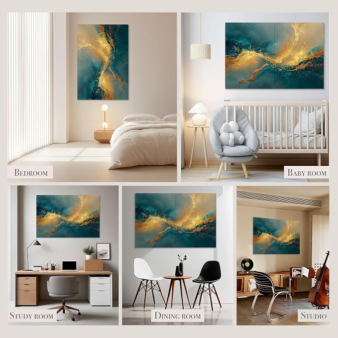 Soon Global Acoustical Wall Panels, 48 X 32 Inches Art Acoustic Panels, Decorative Acoustic Panels, Acoustic Wall Panels, Sound Absorbing Wall Art, Oceanic Gleam