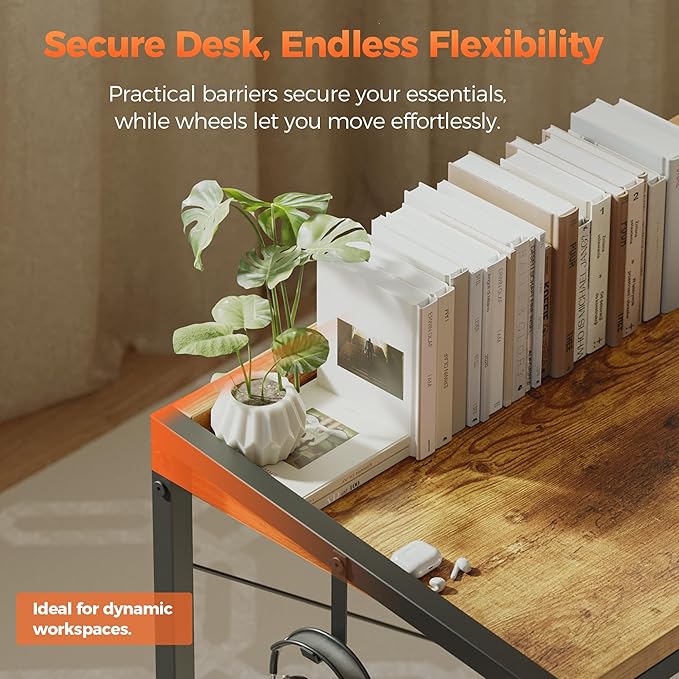 Mericonia 48 inch Rolling Computer Desk with Wheels, Gaming Desk for Small Spaces, Modern Simple Style Table for Home Office, Study Writing Table
