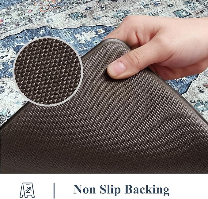 Collive Boho Kitchen Floor Mats, Cushioned Anti Fatigue Kitchen Runner Rugs, Comfort Non Slip Standing Mats for Floor, Laundry, Office, Sink, 17.3''x59'' Dark Blue