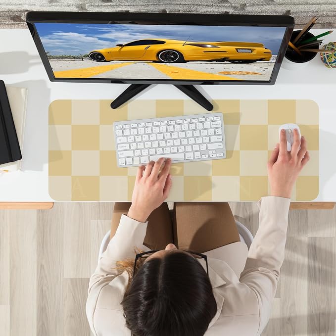 AFIING Leather Desk Mat, 31.5"x12", White Grey | Waterproof PU Leather, Non-Slip Mouse Pad, Aesthetic Desk Decor, For Home Office & Study