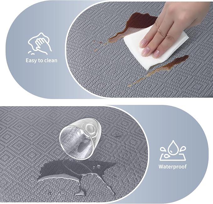 Mattitude Kitchen Mat 2PCS Kitchen Rugs Cushioned Anti-Fatigue Rug Waterproof Standing Desk Mat Kitchen Mats for Floor Kitchen Rug Set for Kitchen, Sink, Office 17.3"×30"+17.3"×59" Light Grey