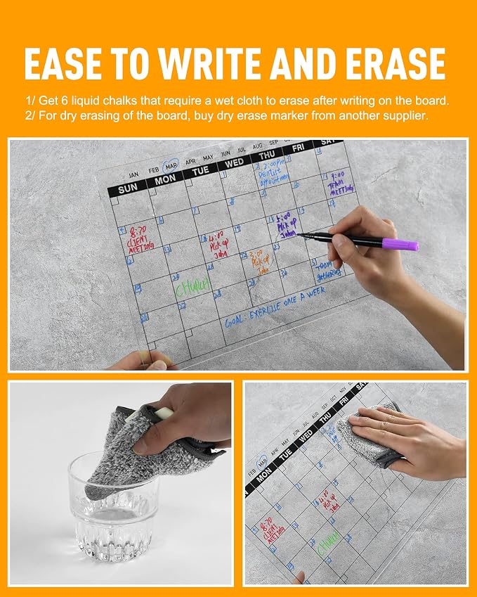 Acrylic Dry Erase Calendar Board to Do List Desktop Clear Memo Note Board, 9x13 Tabletop Whiteboard with Stand for Office, Home, School, Includes 6 Dry Erase Markers Black
