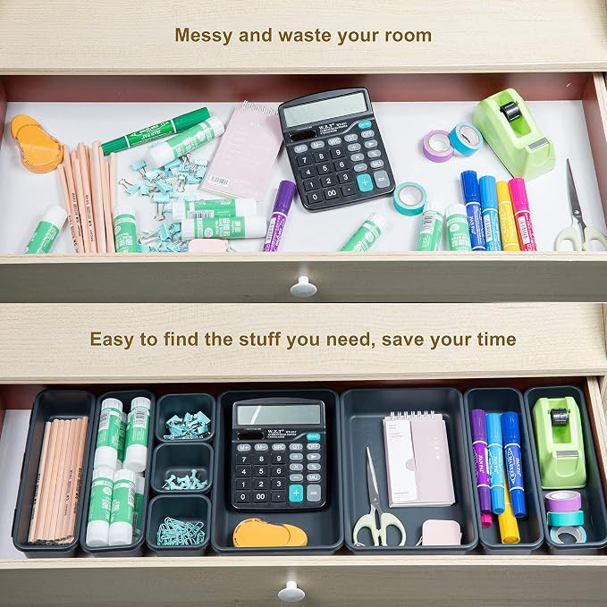 BYCY 32 PCS Desk Drawer Organizers - Interlocking Tool Boxes with 3 Sizes, Office, Bathroom, Kitchen, Makeup