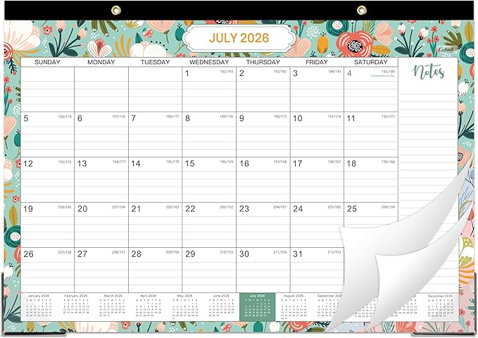 Coboll Desk Calendar 2026-2027 for Office & Home, Thick Paper, Jul 2026-Dec. 2027, Corner Protectors, Ruled Blocks, To-Do Notes, Monthly Desktop Desk/Wall Planner, Large Month View - Green, 12 x 17